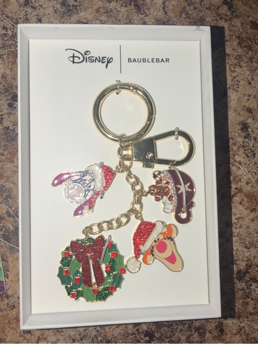 Disney Festive Character Charm Keychain - Gold with Red & Green Accents